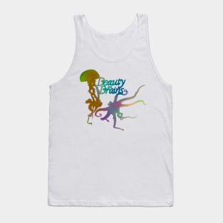 Beauty and Brains, Octopus and Jellyfish Duo 2, Hazy Pastel Rainbow, Bold Graphic Design Tank Top